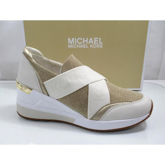 Michael Kors Geena Slip On Trainer Wedge Sneakers MK Logo Pale Gold - Picture 1 of 10